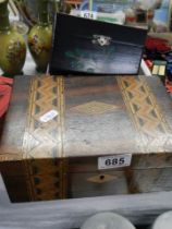 A mahogany inlaid box and a lacquered box.