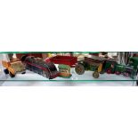 A quantity of tinplate toys including Mettoy tractor & trailer, Silver mountain battery operated