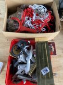 A quantity of door furniture including fixing hinges & plastic chain