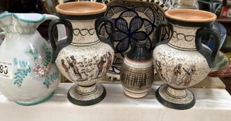 A pair of Grecian urns & other stone ware