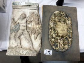 2 Reproduction plaques. 1 plaster, 1 ceramic.