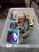 A box of diecast cars including boxed examples & 2 aircraft models