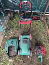 An electric Qualcast mower & hedge trimmer