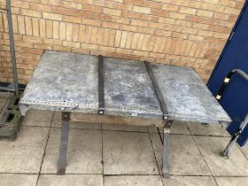 A metal industrial work table 90 x 168cm