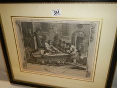 A framed and glazed Victorian Hogarth print entitled 'The Idle 'prentice at play in the church yard