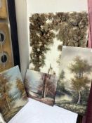 3 Painted canvas landscapes 2 (30 x 40cm) 1(57x30cm)