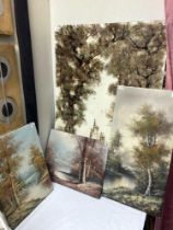 3 Painted canvas landscapes 2 (30 x 40cm) 1(57x30cm)