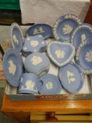 Twelve pieces of blue Wedgwood Jasper ware.
