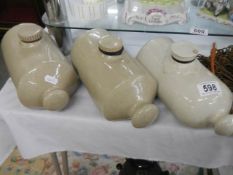 Three stoneware hot water bottles.