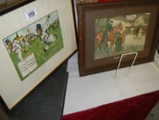 Two framed and glazed humorous sporting prints. COLLECT ONLY.