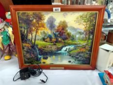 A Thomas Kinkade 'Mountain Retreat' light up picture (electric) COLLECT ONLY