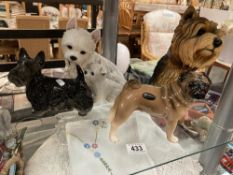 A Coopercraft Highland terrier of a Pug & 2 Yorkshire terrier figures of mum & pup terriers
