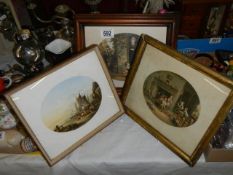 Three good framed and glazed oval pictures. COLLECT ONLY.