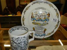 A 'God Speed the Plough' plate and tankard.