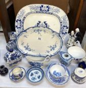 A quantity of blue & white ceramics