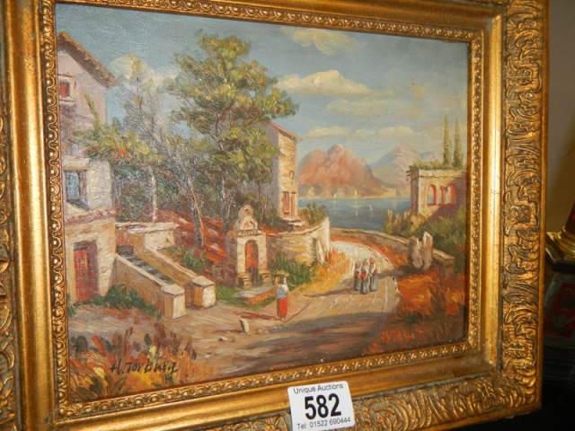 A Good gilt framed continental street scene signed H Torburg. - Image 2 of 3