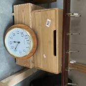 A bread bin, Wooden box, Coat hooks & clock