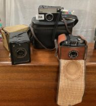 3 Vintage cameras with cases. Rex, Kodak, Ilford