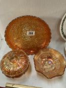 A trio of carnival glass pieces