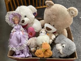 A box of soft toys etc