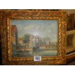 A Good gilt framed continental river scene signed Brentan.