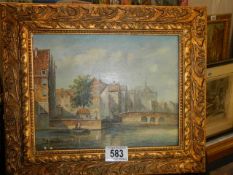 A Good gilt framed continental river scene signed Brentan.