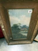 A Framed country scene with swans 47 x 22cm (Image)