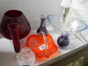 Seven pieces of coloured glass including Caithness. COLLECT ONLY.