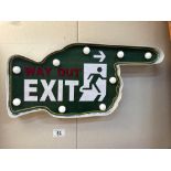 A retro way out exit illuminating finger sign 50 x 25 x 5cm