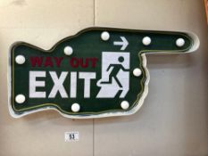 A retro way out exit illuminating finger sign 50 x 25 x 5cm