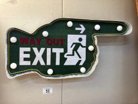 A retro way out exit illuminating finger sign 50 x 25 x 5cm