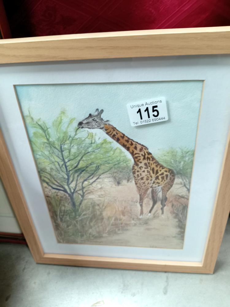 A framed & glazed watercolour & mixed media including a Siamese cat, Swans, Giraffe etc - Image 2 of 6