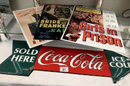 4 metal signs including Coca Cola & Films including Bride Of Frankenstein