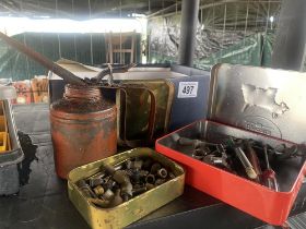 A vintage oil can & other miscellaneous items