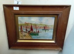 An Oil on canvas of Whitby by E Stork image 19.5cm x 14cm, frame 32.5cm x 27.5cm COLLECT ONLY