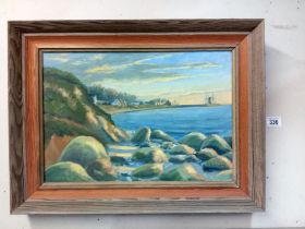 An oil on board coastal scene by K Federspiel 58 x 44cm