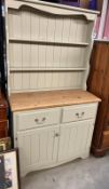 A painted pine dresser with plate rack, two drawers and cupboards COLLECT ONLY
