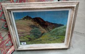 An oil on board by RT. Hon Lord Justice Scott of Welsh mountains with a Welsh sheep walk. Unsigned.