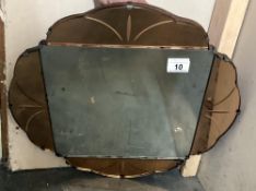 An Art Deco Mirror with mirrored amber panels size 46cm x 46cm collect only