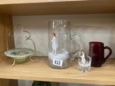 A fabulous Mary Gregory jug & glass (Both A/F), Cranberry jug & 1 other