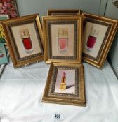 5 Gilt framed paintings on board still life of ladies cosmetics