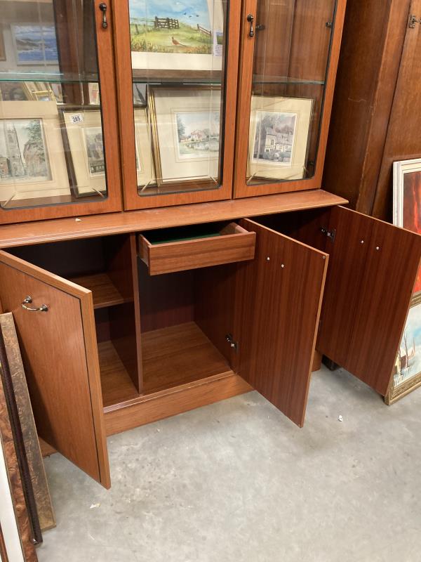 A teak effect part glazed dresser, Etched glass, interior lighting and mirror. COLLECT ONLY - Image 2 of 4