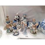 A quantity of blue & white plus other figures
