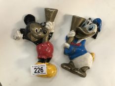A 1950's/60's Disney Mickey Mouse & Donald Duck painted metal wall light. Height 18 x 16cm