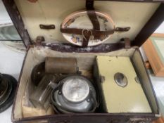 A vintage motoring picnic case & contents