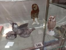 2 Bing & Grondahl bird figures & An owl