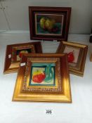 4 Framed still life paintings on board of fruit