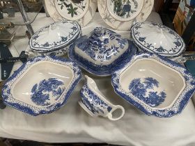 A quantity of black & white tureens etc