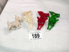 3 Celluloid fox brooches & 1 other