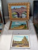 3 Paintings on board of water scenes